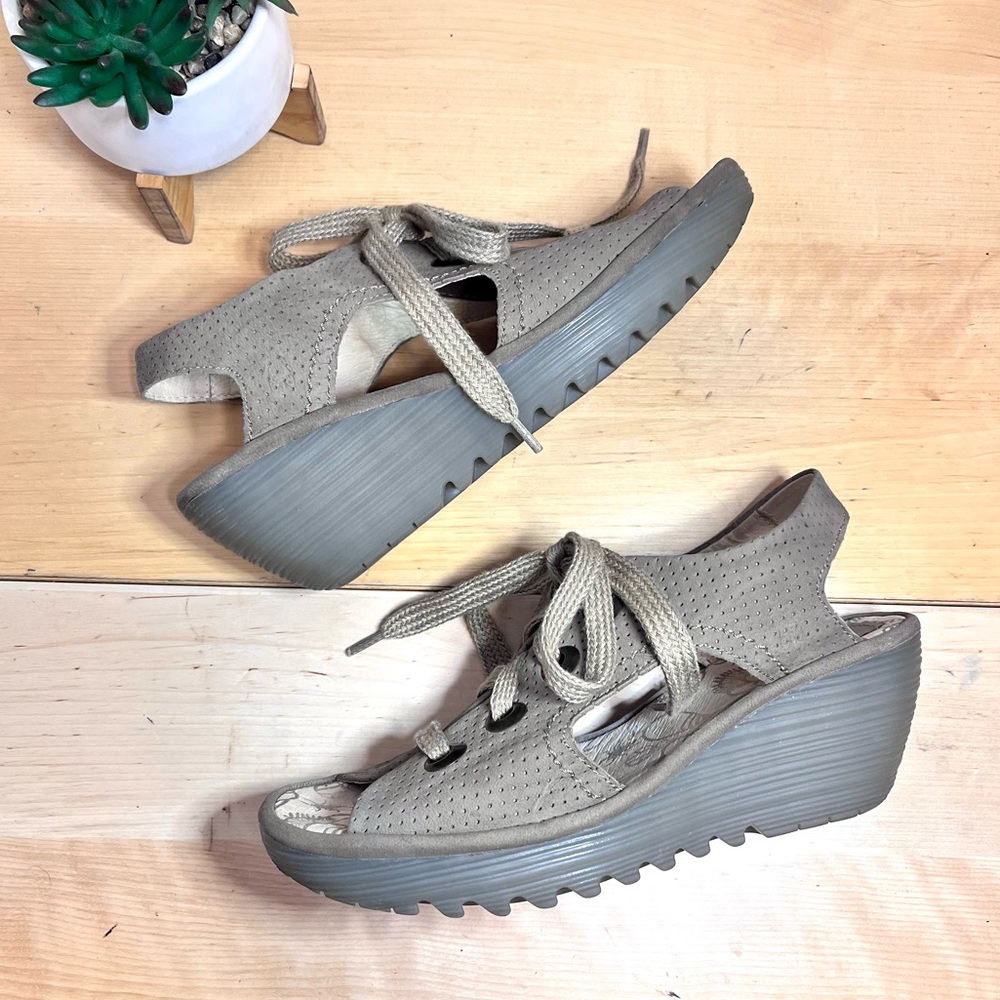*FLY London | Taupe Yiva Perforated Cashmere Wedge Pump Size 41/ 10-10.5